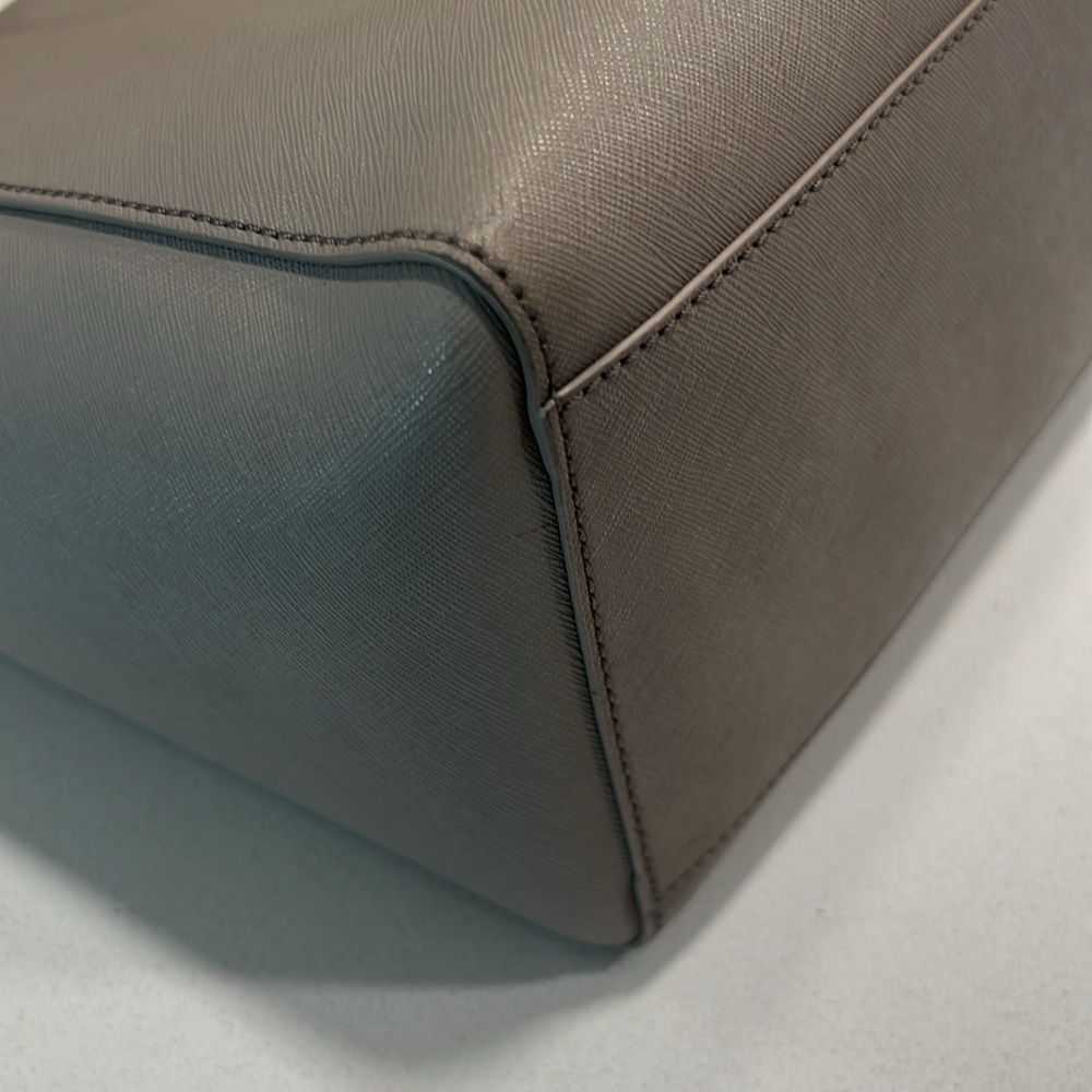 Tory Burch Emerson Saffiano Leather French Grey Buckle Tote Shoulder Bag - Picture 6 of 14